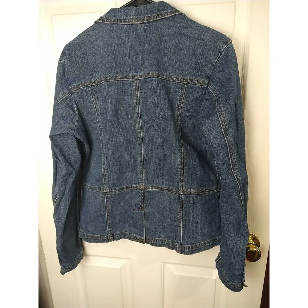 Passport Woman 12 Denim Jacket Button Front Pocket Casual Button Sleeve Y2K